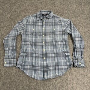 Grayers Clothiers Blue Flannel Shirt Long Sleeve Cotton Plaid Mens Polo Size M‎